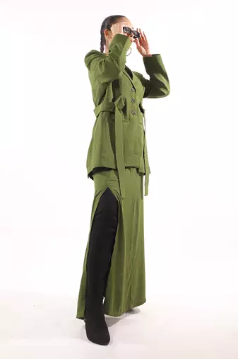 Green crepe skirt set
