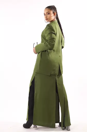 Green crepe skirt set