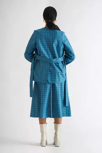 Blue cotton check skirt set