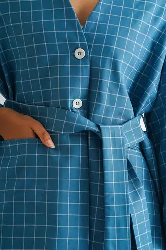 Blue cotton check skirt set