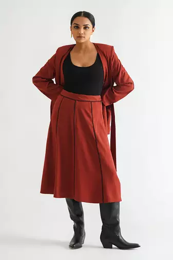 Warm red crepe skirt set