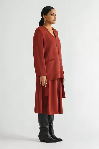 Warm red crepe skirt set