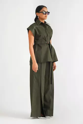 Dark green cotton pant set