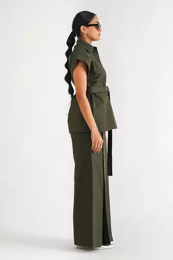 Dark green cotton pant set