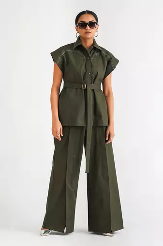 Dark green cotton pant set