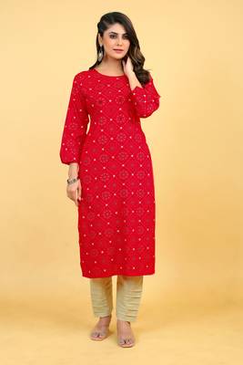 Beautiful red colour rayon kurti with ethnic looks for trendy looks 1