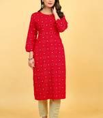 Beautiful red colour rayon kurti with ethnic looks for trendy looks