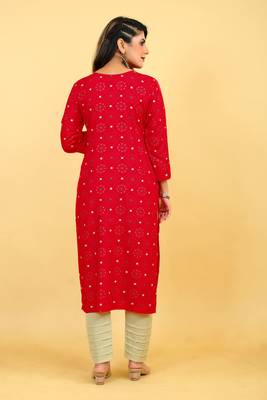 Beautiful red colour rayon kurti with ethnic looks for trendy looks 2