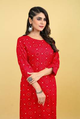Beautiful red colour rayon kurti with ethnic looks for trendy looks 3