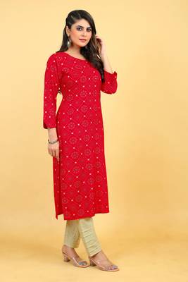 Beautiful red colour rayon kurti with ethnic looks for trendy looks 4
