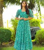 Trendy green colour long kurti for ethnic and party looks