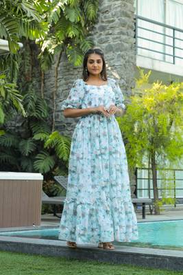 Trendy sky blue colour long kurti for ethnic and party looks 1