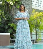 Trendy sky blue colour long kurti for ethnic and party looks