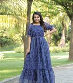 Trendy blue colour long kurti for ethnic and party looks