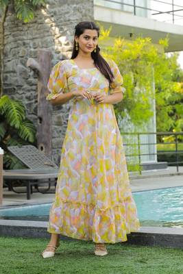 Trendy yellow colour long kurti for ethnic and party looks 1