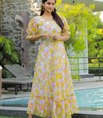 Trendy yellow colour long kurti for ethnic and party looks