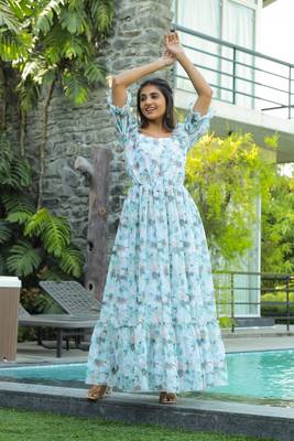 Trendy sky blue colour long kurti for ethnic and party looks 4