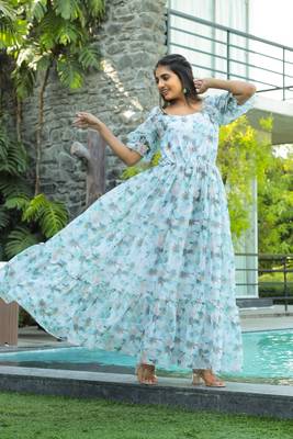 Trendy sky blue colour long kurti for ethnic and party looks 5