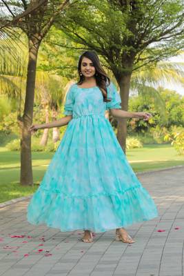 Trendy sea green colour long kurti for ethnic and party looks 1