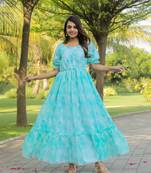 Trendy sea green colour long kurti for ethnic and party looks