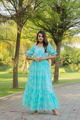 Trendy sea green colour long kurti for ethnic and party looks 2