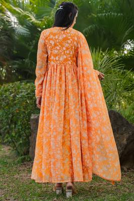 Smart and elegant orange colour gown with dupatta for trendy looks 2