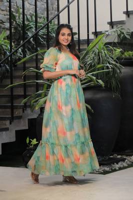 Trendy multy colour long kurti for ethnic and party looks 5