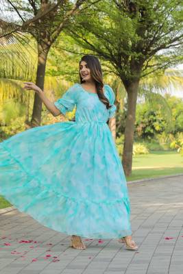 Trendy sea green colour long kurti for ethnic and party looks 5