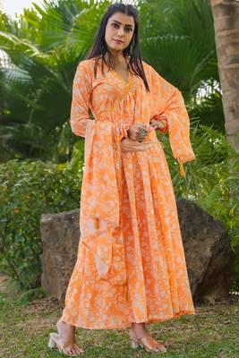 Smart and elegant orange colour gown with dupatta for trendy looks 5