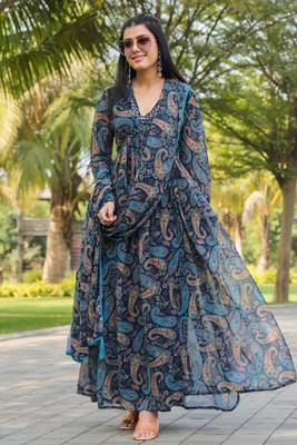 Smart and elegant blue colour gown with dupatta for trendy looks 1