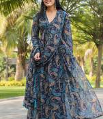 Smart and elegant blue colour gown with dupatta for trendy looks