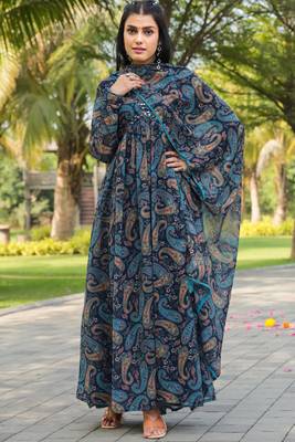 Smart and elegant blue colour gown with dupatta for trendy looks 4