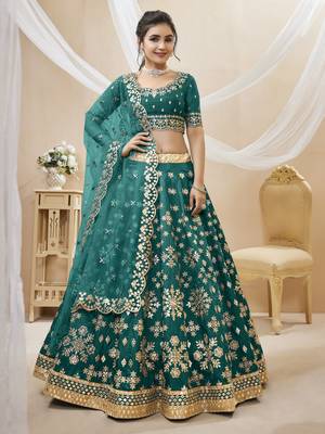 Green Sequins Foil & Zari Embroidered Art Silk Lehenga Choli 3