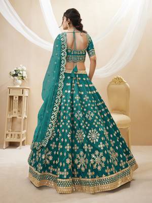 Green Sequins Foil & Zari Embroidered Art Silk Lehenga Choli 4