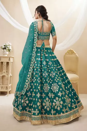 Green Sequins Foil & Zari Embroidered Art Silk Lehenga Choli