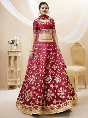 Red Sequins Foil & Zari Embroidered Art Silk Lehenga Choli For Wedding 1