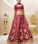 Red Sequins Foil & Zari Embroidered Art Silk Lehenga Choli For Wedding