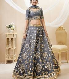 Grey Sequins Foil & Zari Embroidered Art Silk Legenga Choli For Party