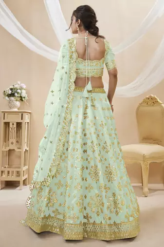  Pista Green Sequins Foil & Zari Embroidered Art Silk Designer Lehenga Choli