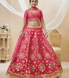 Pink Sequins Foil & Zari Embroidered Art Silk Lehenga Choli For Bride