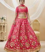 Pink Sequins Foil & Zari Embroidered Art Silk Lehenga Choli For Bride
