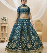 Blue Sequins Foil & Zari Embroidered Art Silk Lehenga Choli