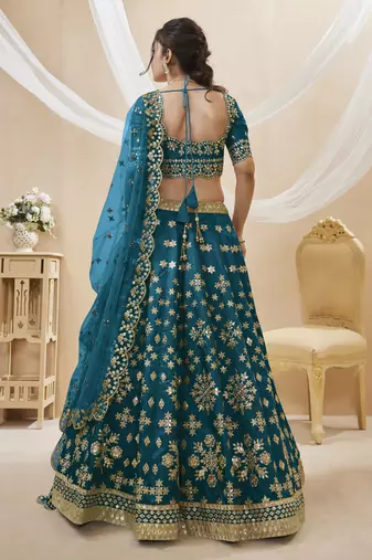 Blue Sequins Foil & Zari Embroidered Art Silk Lehenga Choli