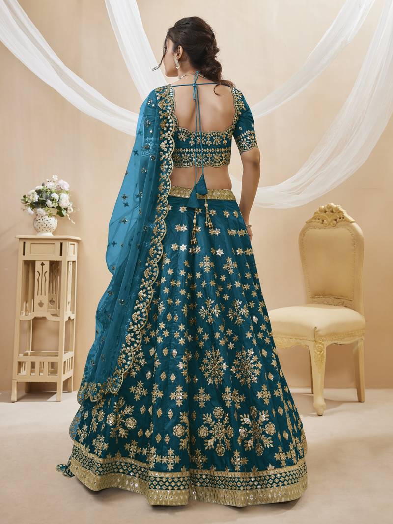 Blue Sequins Foil & Zari Embroidered Art Silk Lehenga Choli