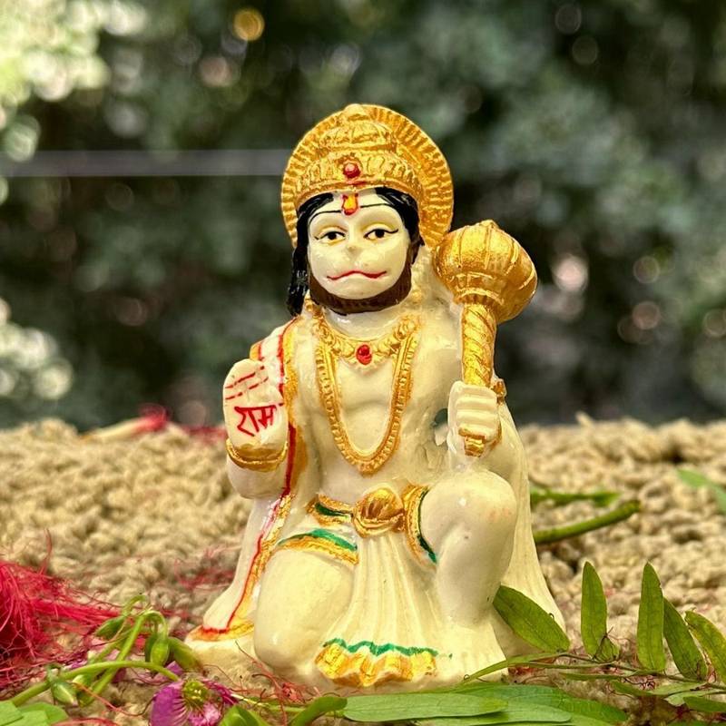 Marble Made Gloss Finish White Hanuman Ji Murti