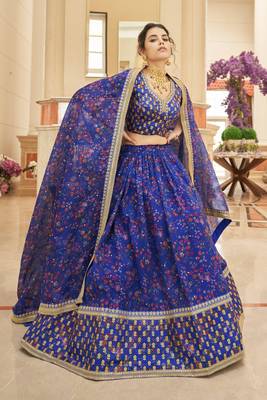 Fetching Blue Thread Zari Dori And Sequins Embroidered Organza Party Wear Lehenga Choli 1