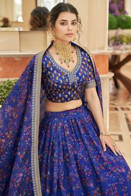 Fetching Blue Thread Zari Dori And Sequins Embroidered Organza Party Wear Lehenga Choli 3