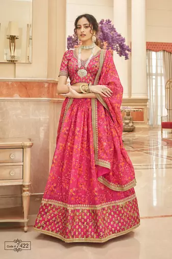 Pink Thread Zari Dori And Sequins Embroidered Organza Lehenga Choli For Bride