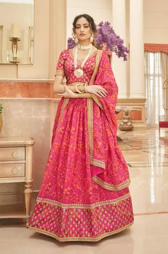 Pink Thread Zari Dori And Sequins Embroidered Organza Lehenga Choli For Bride