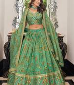  Pista Green Thread Zari Dori And Sequins Embroidered Art Silk Designer Lehenga Choli
